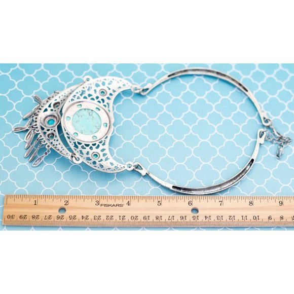 Vintage Beautiful Mermaid Princess Silver Tone Bib Necklace 18 inch - R20 - Picture 3 of 3